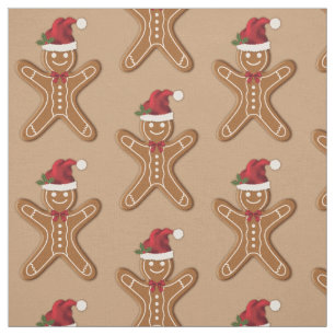 Tela Patrón festivo de galleta de jengibre de Navidad