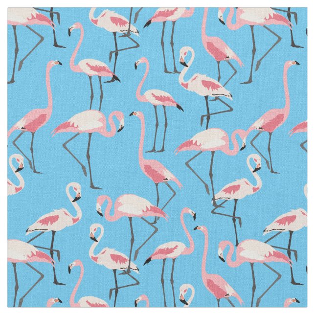 Tela Patrón Flamingo en azul veraniego (De cerca)