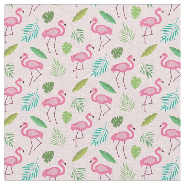 Tela Patrón Flamingo Rosa con hojas tropicales (De cerca)