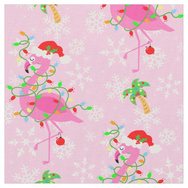 Tela Patrón Flamingo Rosa navidad (De cerca)