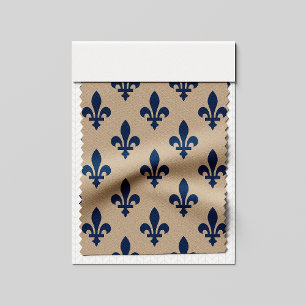 Tela Patrón Fleur de Lis, azul francés real en crema