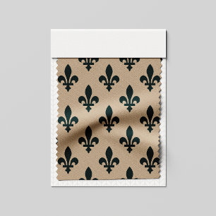 Tela Patrón Fleur de Lis, verde francés real en crema