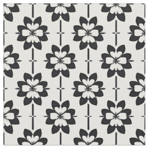 Tela Patrón floral abstracto en blanco y negro