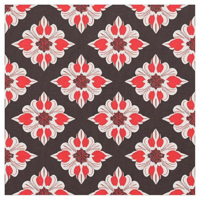 Tela Patrón floral abstracto rojo y blanco (De cerca)