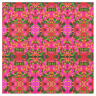 Tela Patrón floral abstracto rosa y verde