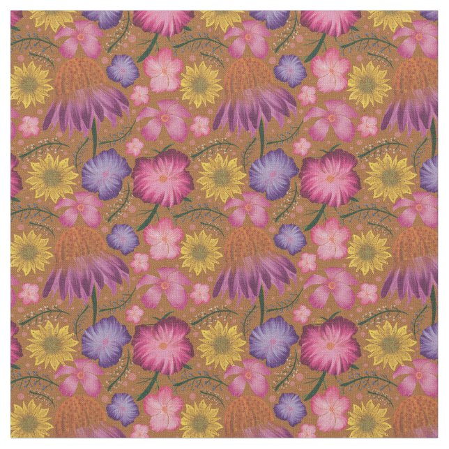 Tela Patrón floral amarillo (De cerca)