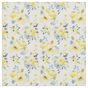 Tela Patrón floral amarillo acuarela
