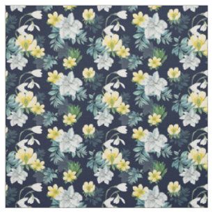 Tela Patrón floral amarillo y gris