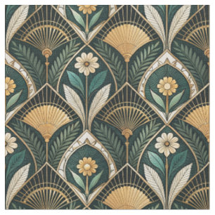 Tela Patrón floral art déco dorado vintage