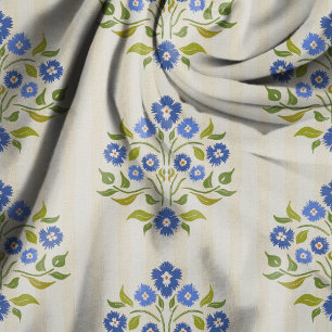 Tela Patrón floral azul Bouquet de Astors dibujado a ma