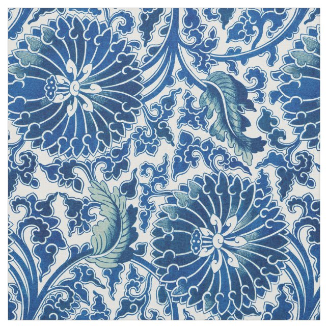 Tela Patrón floral azul chino (Retal)