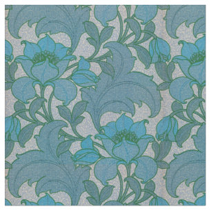 Tela Patrón floral azul de Art Nouveau vintage