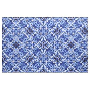 Tela Patrón floral azul delft neerlandés delft