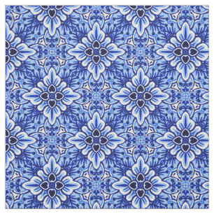 Tela Patrón floral azul delft neerlandés delft