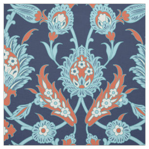 Tela Patrón floral azul Naranja blanco turco oriental