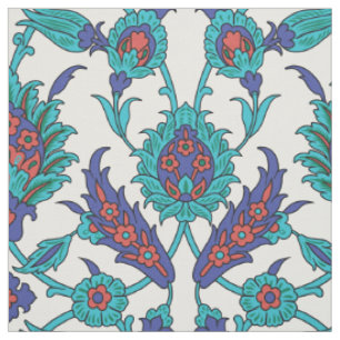Tela Patrón floral azul Verde azulado rojo blanco orien