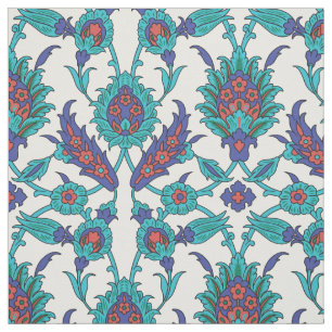 Tela Patrón floral azul Verde azulado rojo blanco orien