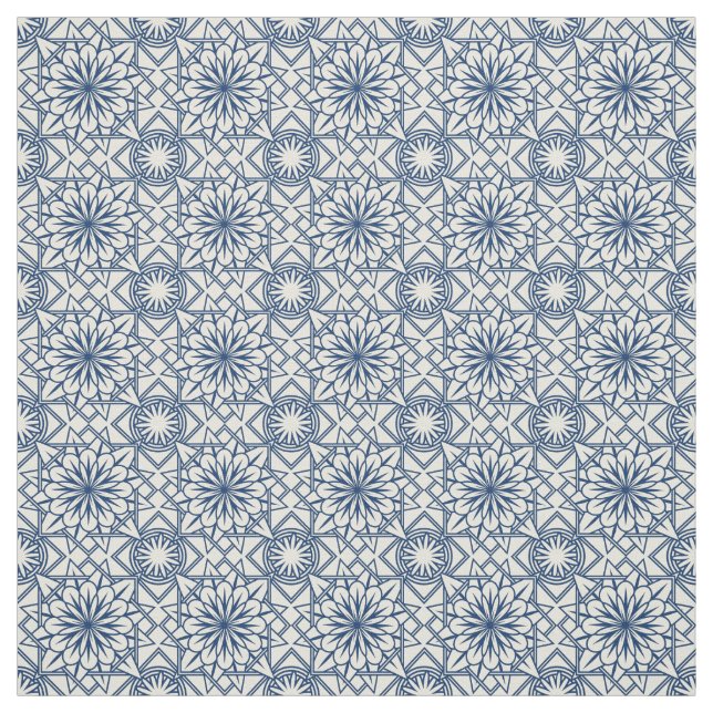Tela Patrón floral azul y crema Art Deco (Retal)