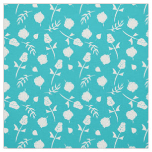Tela Patrón floral azul y rosebudo blanco de Aqua brill