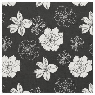 Tela Patrón floral blanco y negro