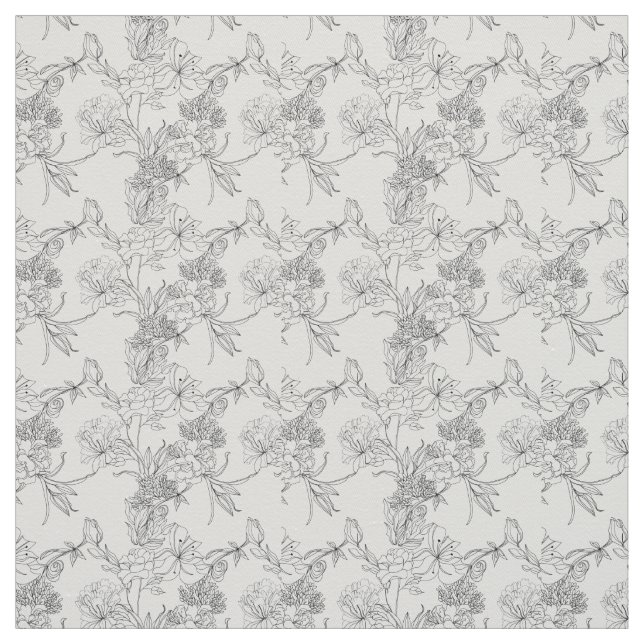 Tela - Patrón floral blanco y negro (Retal)