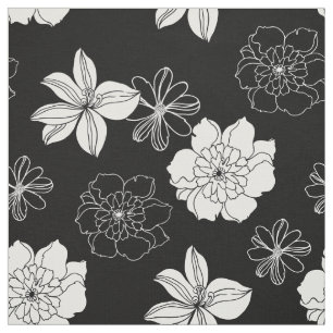 Tela Patrón floral blanco y negro