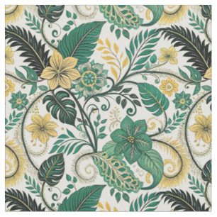 Tela Patrón Floral Botánico de Paisley en Verde Azul y 
