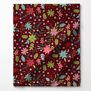 Tela Patrón Floral Botánico Navideño Rojo Festivo