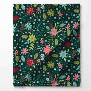 Tela Patrón Floral Botánico Navideño Verde Festivo
