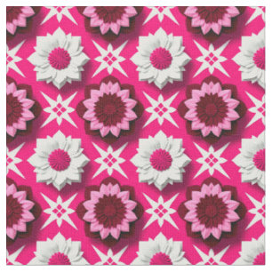 Tela Patrón floral con loto rosa y blanco vibrante
