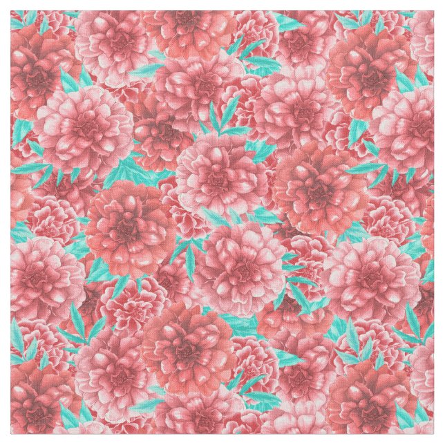Tela Patrón floral coral (De cerca)