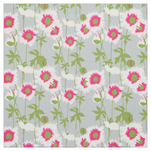 Tela Patrón floral de adormidera rayado de blanco gráfi