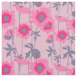Tela Patrón floral de arte de amapola rosado