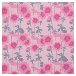 Tela Patrón floral de arte de amapola rosado
