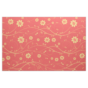 Tela Patrón floral de color amarillo y coral delgado