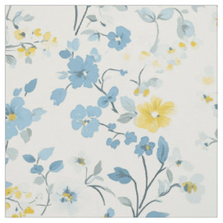 Tela Patrón floral de cottage azul amarillo acuarela