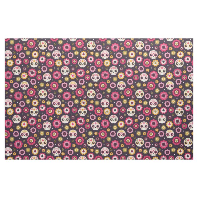 Tela Patrón floral de cráneo azucarero mexicano ("Cuarto gordo" (fat quarter))