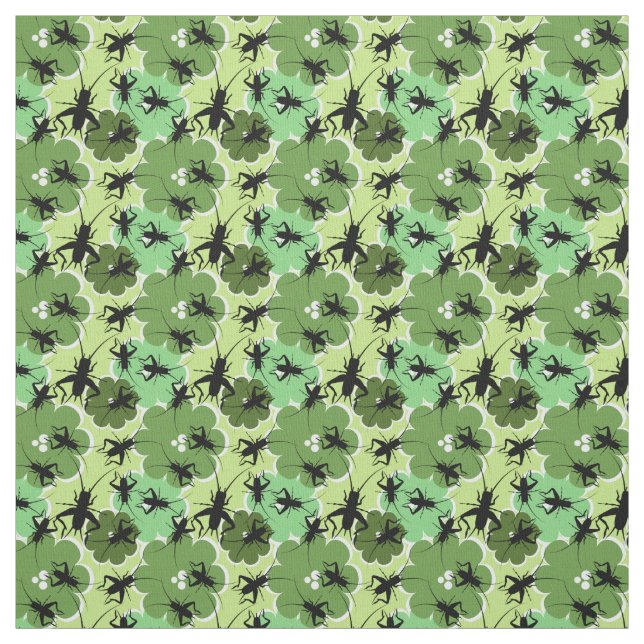 Tela Patrón floral de críquet verde + negro (Retal)
