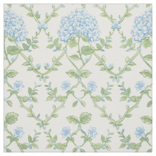 Tela Patrón floral de enrejado de Hortensia Azul