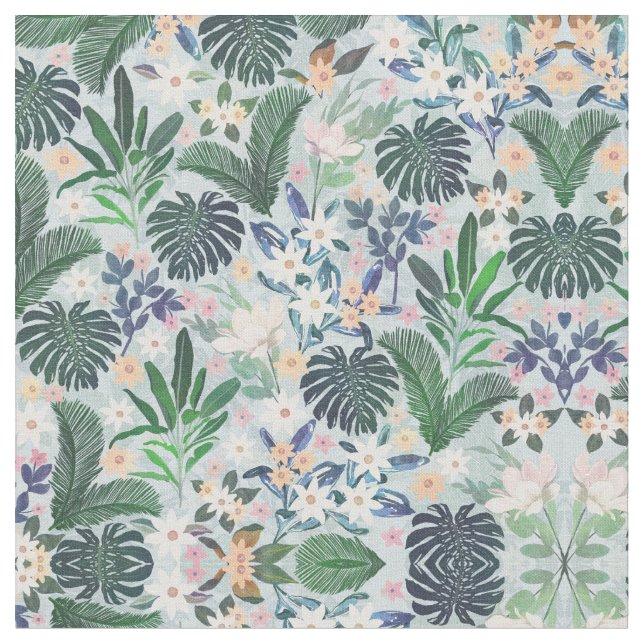 Tela Patrón floral de follaje tropical (De cerca)