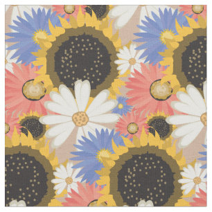 Tela Patrón floral de girasoles y mareas