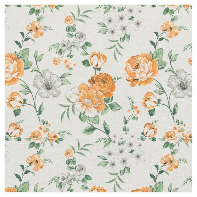 Tela Patrón floral de jardín amarillo suave (De cerca)