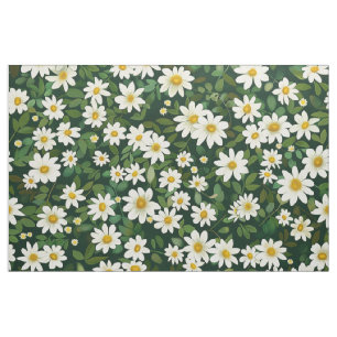 Tela Patrón Floral de Margaritas Blancas Pequeñas Verde