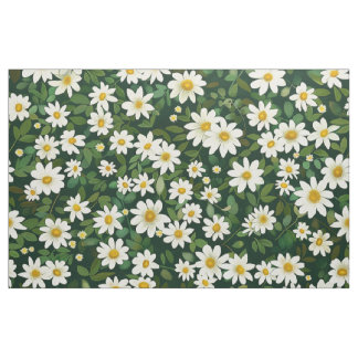 Tela Patrón Floral de Margaritas Blancas Pequeñas Verde