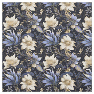 Tela Patrón floral de Moda azul y oro boho