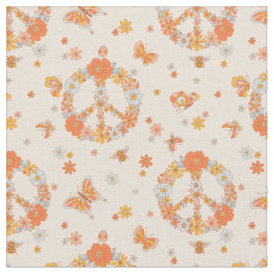 Tela Patrón floral de paz naranja