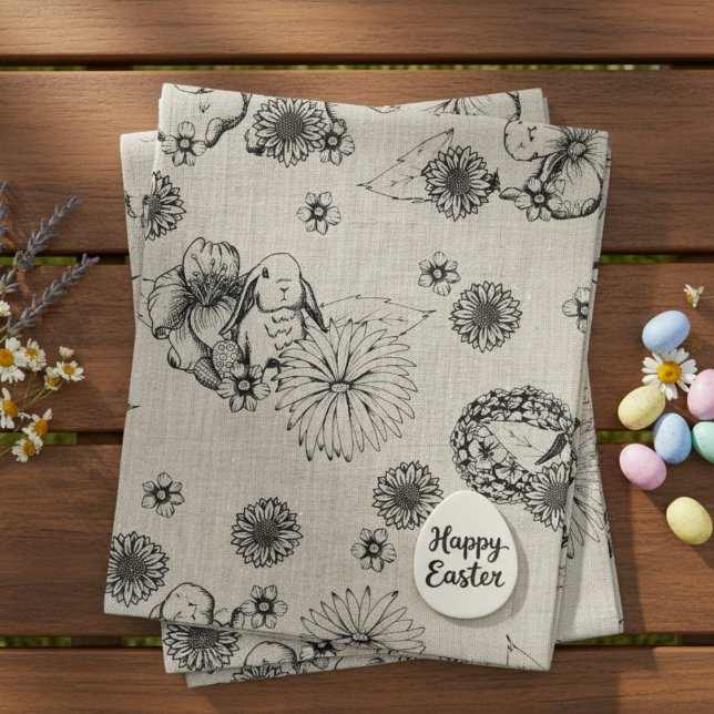 Tela Patrón floral de primavera de conejito de Semana S (Cute Floral Easter Bunnies & Flower Linen Fabric for Easter Egg Hunt or Spring Kids Birthday Parties)