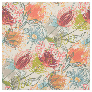 Tela Patrón floral de resumen africano multicolor