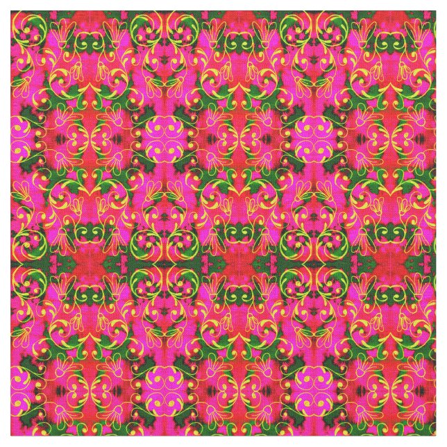 Tela Patrón floral de resumen rosa y verde (De cerca)