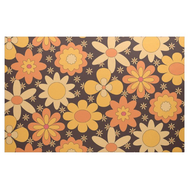 Tela Patrón floral de Retro Groovy Amarillo y Naranja (Yarda)